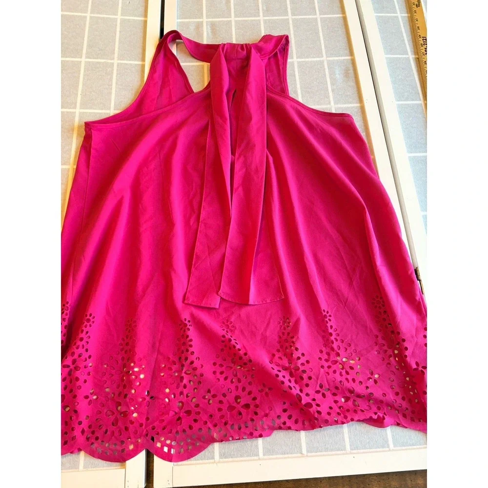 Bright Pink Laser Cut Tunic Shift Dress‎ XL Resort Vacation Wear Spring Tropical